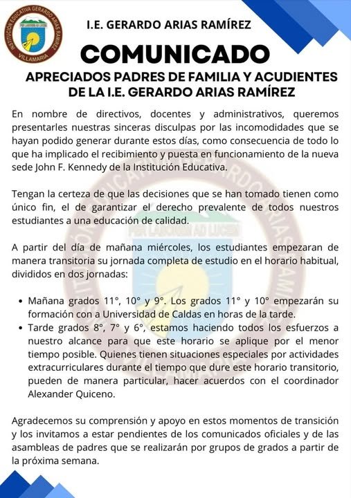 Comunicado a padres de familia