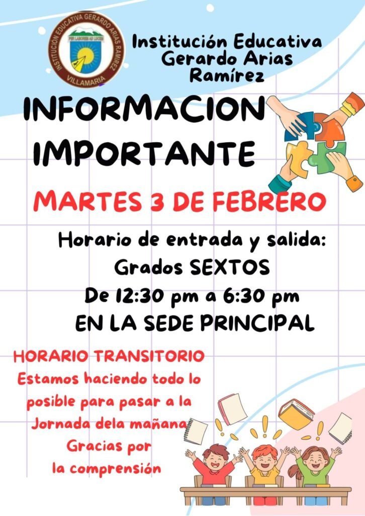Horarios grado sexto, sede principal